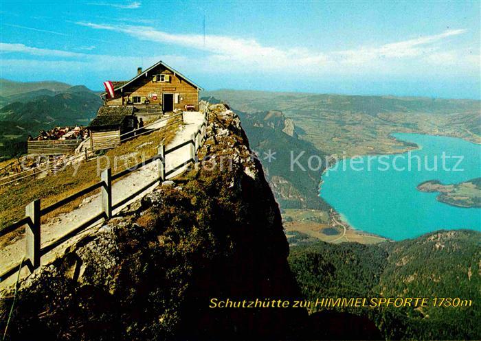 St Wolfgang Wolfgangsee Schutzhuette zur Himmelspforte auf dem Schafberg mit See