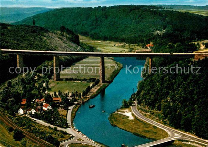 Werratal Fliegeraufnahme mit Autobahnbruecke