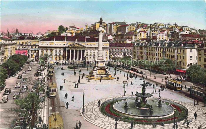 LISBOA Lisbon Lissabon Lisbonne PT Rossio Teatro-Nacional Brunnen Denkmal Strass