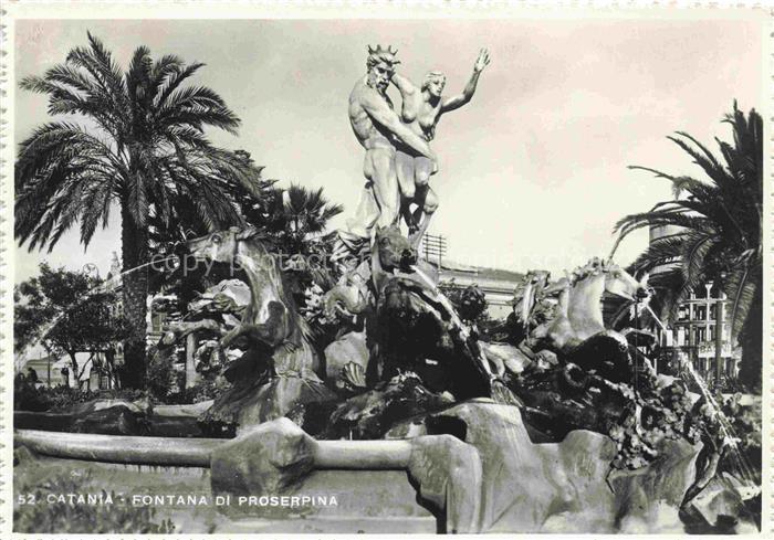 CATANIA Sicilia IT Fontana-di-Proserpina Brunnen Skulptur Palmen Pferde Stadtpla