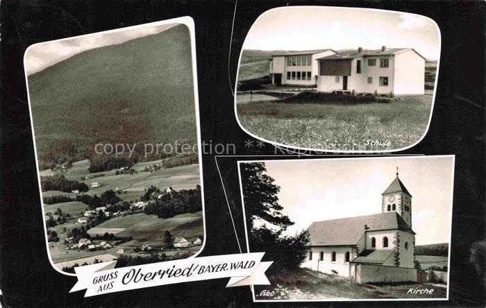 Oberried Bischofsmais Bayerischer-Wald Schule Kirche Gesamtansicht Wiesen Wald H