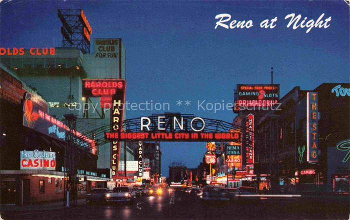 RENO Nevada USA Reno-Arch Harolds-Club Primadonna-Casino Nachtaufnahme Neonlich