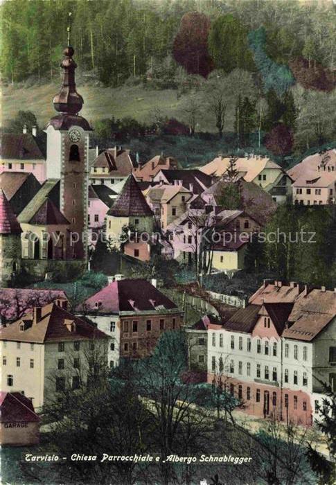 Tarvisio 751m Udine IT Tarvisio Chiesa-Parrocchiale Albergo-Schnablegger Pfarrki