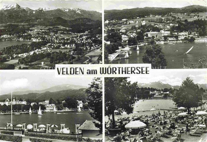 Velden  Woerthersee AT Woerthersee See Segelboote Fliegeraufnahme Strand Sonnenb