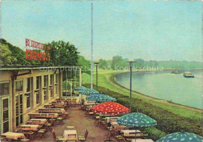DEssAU-ROssLAU HO-Gaststaette Kornhaus Elbe Terrasse Sonnenschirme Flusspromenad