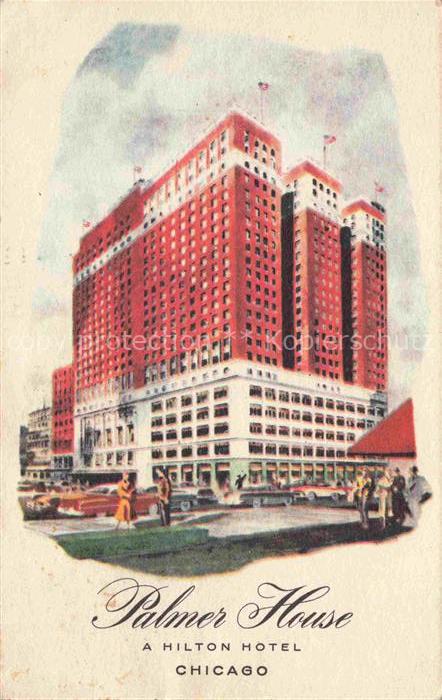 CHICAGO Illinois USA Palmer-House Hilton-Hotel Hochhaus Strasse Passanten Autos