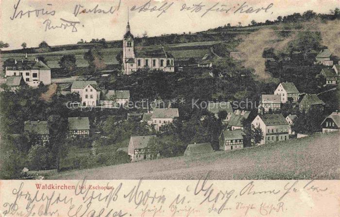 Waldkirchen Erzgebirge Sachsen Ortsansicht Kirche Fachwerkhaus Dorf Huegel Felde