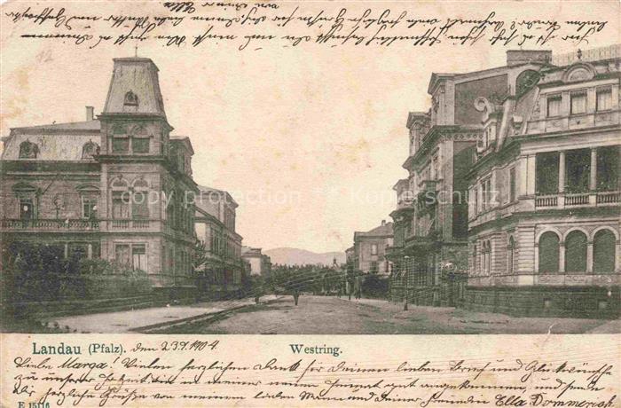 LANDAU PFALZ Westring Gruenderzeitvillen Strassenzug Passanten Balkon Erker Tur