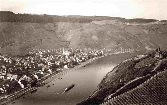 Kroev Croev Croev Mosel Kroev Mosel Weinberge Fluss Dorf Kirchturm Schiff Panora