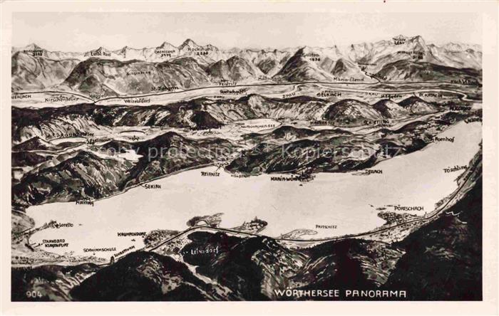 Woerthersee Kaernten AT Panoramakarte Relief-Landkarte Klagenfurt Poertschach Ve