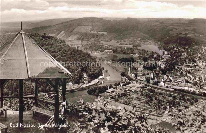 Bad Nassau Lahn Rheinland-Pfalz Almblick Ortsansicht Lahn Fluss Lahntal Huegel W