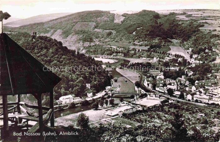 Bad Nassau Lahn Rheinland-Pfalz Almblick Ortsansicht Lahn Fluss Lahntal Huegel W