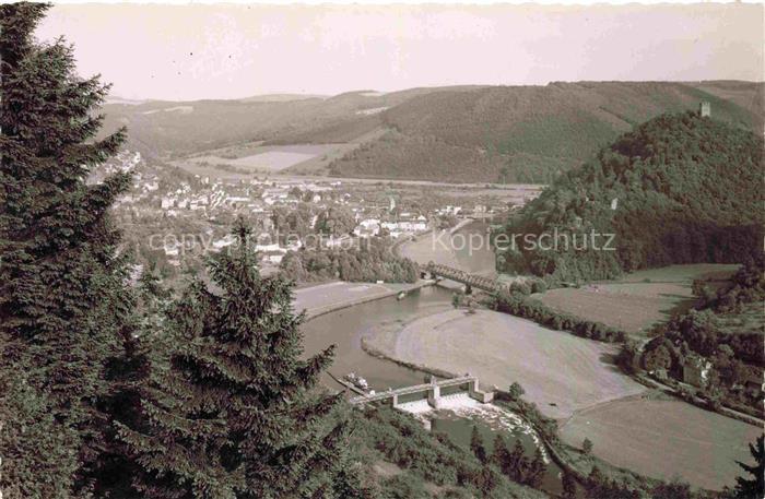 Bad Nassau Lahn Rheinland-Pfalz Lahntal Lahn Bruecke Staustufe Burg Huegel Ortsa