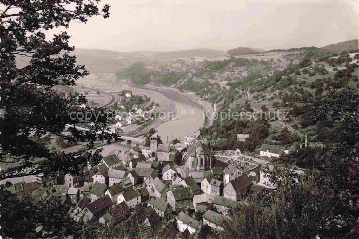 Dausenau Rheinland-Pfalz Lahn Tal Stadtansicht Kirche Friedhof Eisenbahn Fluss H