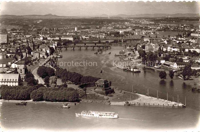 KOBLENZ Rheinland-Pfalz Rhein Mosel Deutsches-Eck Bruecke Dampfer Flussmuendung