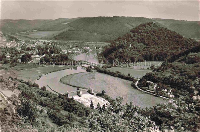 Bad Nassau Lahn Rheinland-Pfalz Lahn Tal Bruecke Burg Wiesen Huegel Fluss Ortsch