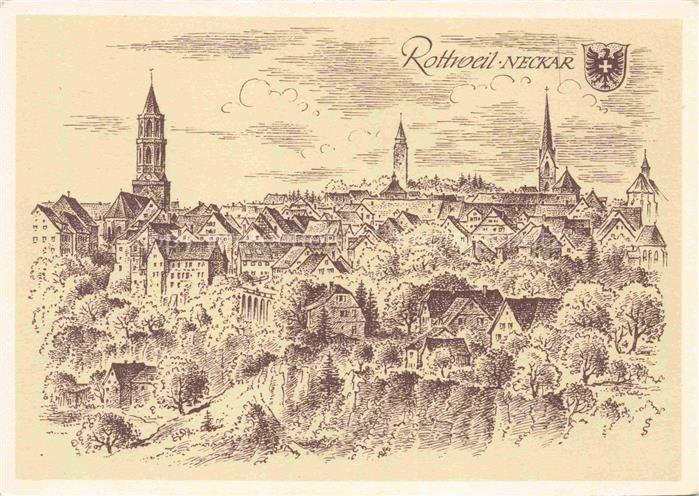Rottweil Neckar Neckar Stadtansicht Kirchtuerme Altstadt Zeichnung Panorama Wuer