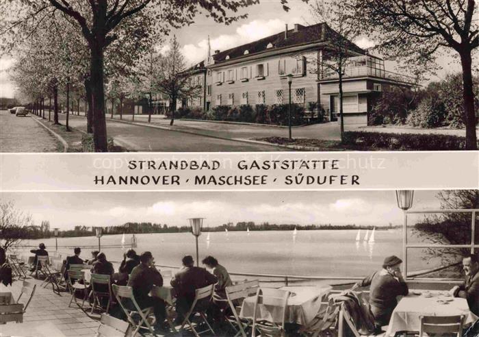 HANNOVER CITY Strandbad Maschsee-Suedufer Gaststaette Segelboote Terrasse Seeuf