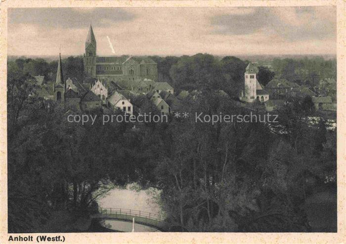 Anholt Isselburg NRW Kirche Stadtansicht Baeume Bruecke Turm Dorf