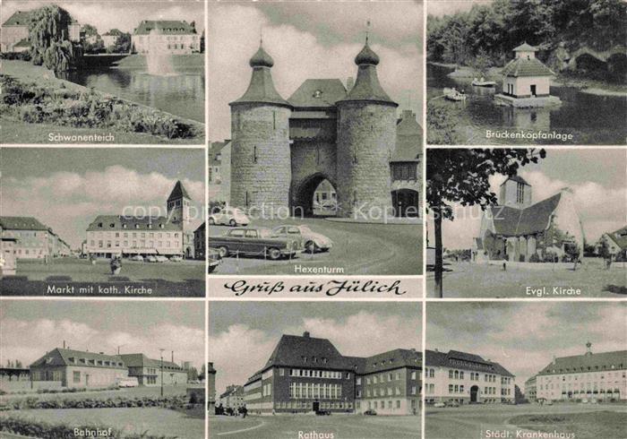 Juelich Hexenturm Schwanenteich Brueckenkoepfanlage Markt Katholische-Kirche Eva