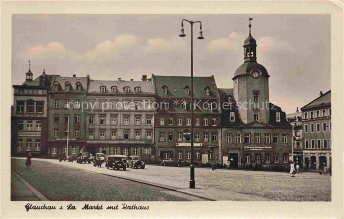 Glauchau Sachsen Markt Rathaus Rathausturm Marktplatz Geschaefte Automobile Pass
