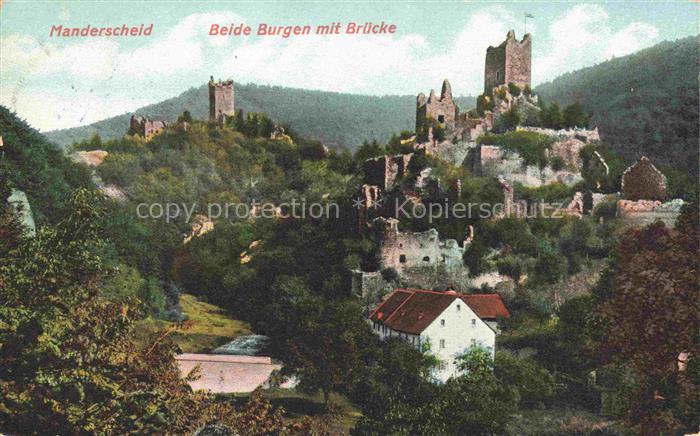 Manderscheid Eifel Burgruine Bruecke Niederburg Oberburg Eifel Wald Huegel Handk