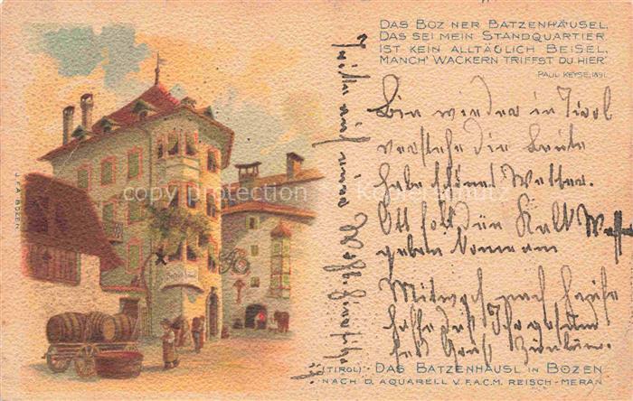 Bozen BOLZANO Suedtirol IT Batzenhaeusl Gasthof Fassadenmalerei Fass Kutsche Al