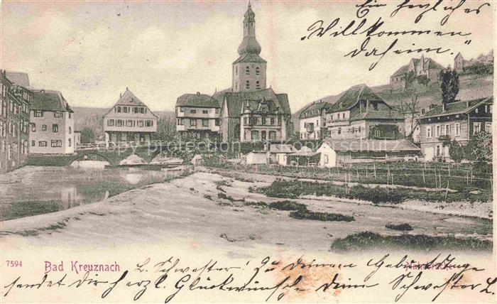 BAD KREUZNACH Rheinland-Pfalz Nahe Bruecke Kirchturm Stadtansicht Haeuser Burgru