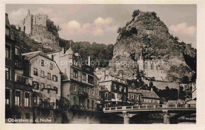 Oberstein Nahe Idar-Oberstein Nahe Bruecke Felsen Burgruine Felsenkirche Haeuser