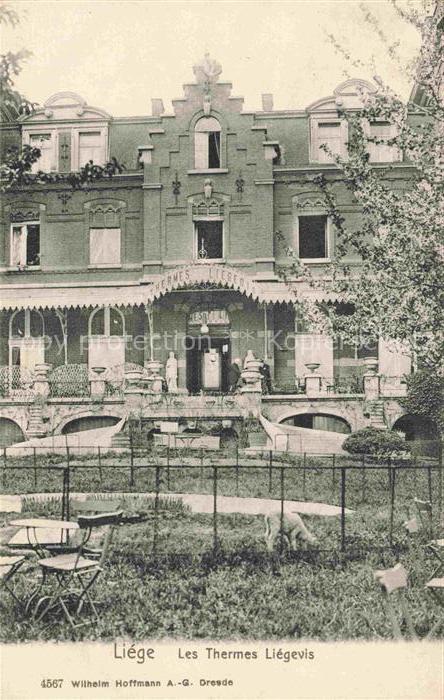 LIEGE Luettich Luik Belgie Thermes-Liégeois Badehaus Jugendstil Garten Stuehle