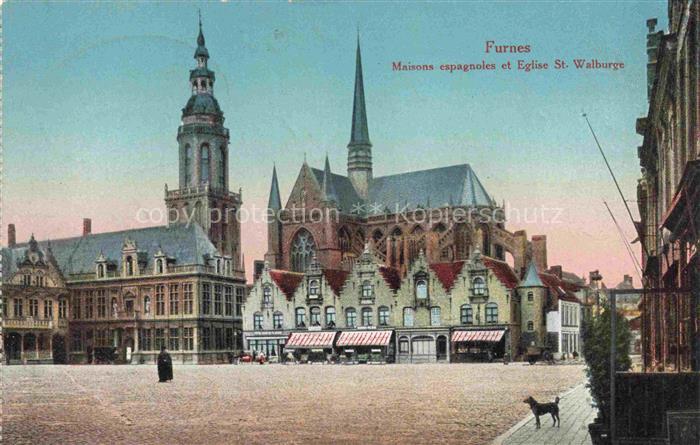 Furnes Veurne West-Vlaanderen Belgie Maisons-espagnoles Eglise-St-Walburge Markt