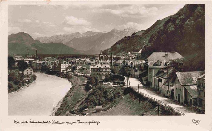 Hallein Salzburg AT Tennengebirge Salzach Fluss Stadtansicht Bergpanorama Kirche