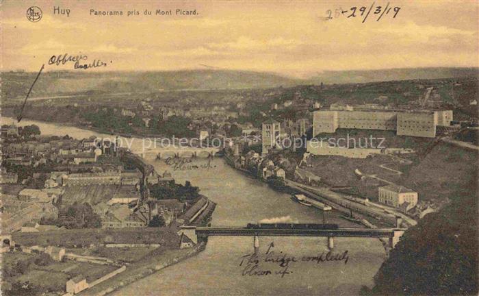 Huy Hoei Liege Belgie Mont-Picard Maas Fluss Bruecke Panorama Stadt Citadelle In