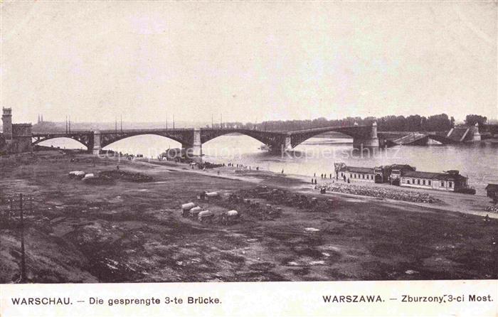 Wesola Warschau Zburzony-Most Weichsel Bruecke gesprengte-Bruecke Fluss Ufer Fuh