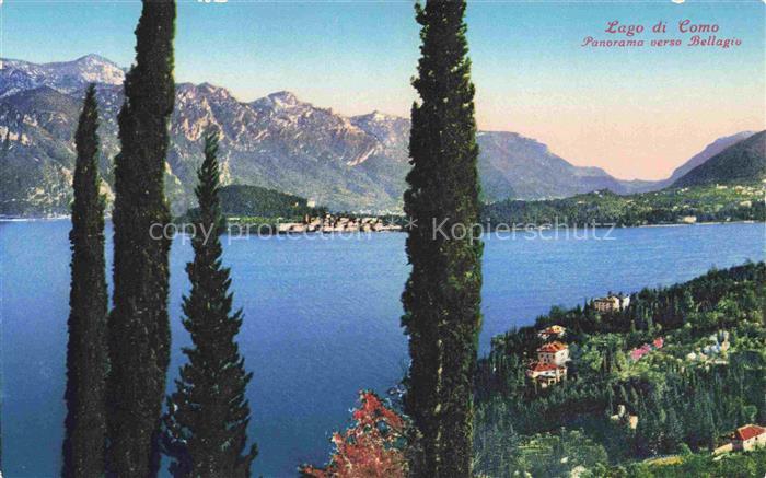 Bellagio Lago di Como IT Lago-di-Como See Berge Zypressen Halbinsel Panorama Vil