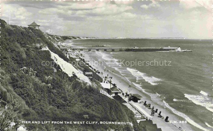 BOURNEMOUTH UK Pier West-Cliff Strand Meer Lift Promenade Strandkoerbe