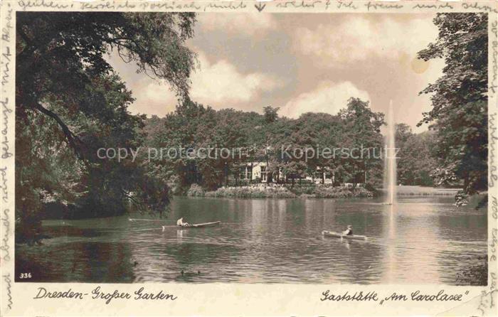 Strehlen DRESDEN Grosser-Garten Carolasee Gaststaette Brunnen Ruderboote Park Se