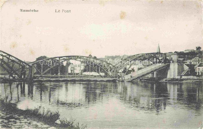 Nameche Pont Maas Eisenbruecke Zerstoerte-Bruecke Fluss Kirche Kriegszerstoerung