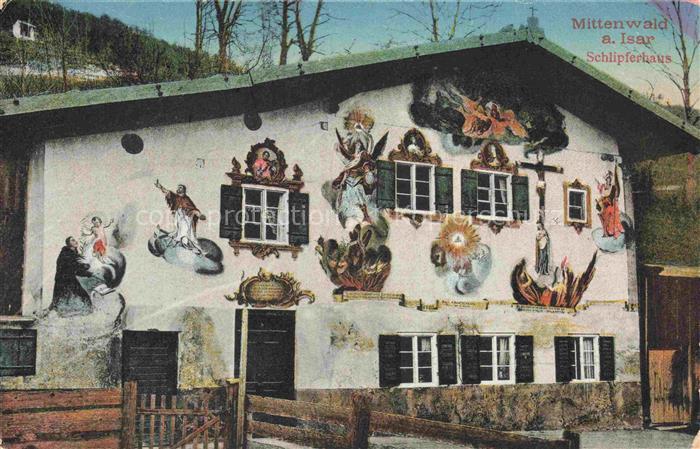 MITTENWALD Bayern Schlipferhaus Lueftlmalerei Fassadenmalerei Heiligenbilder Hau