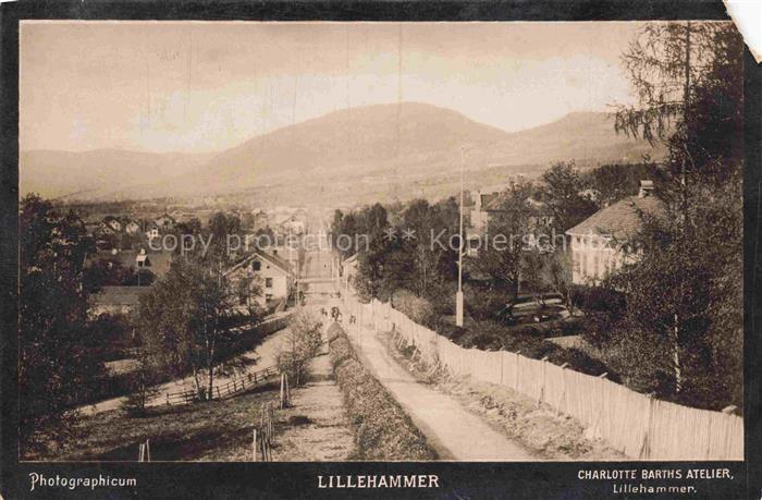 Lillehammer Norge Strasse Haeuser Berge Tal Birken Weg Stadtansicht Charlotte-Ba