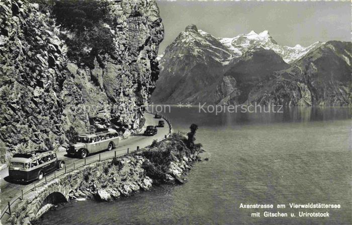 Postauto Postbus Omnibus Axenstrasse Vierwaldstaettersee Gitschen Schweiz
