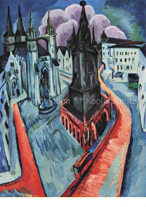 KIRCHNER Ernst Ludwig (1880-1938) Kuenstlerkarte Der Rote Turm in Halle Essen Mu