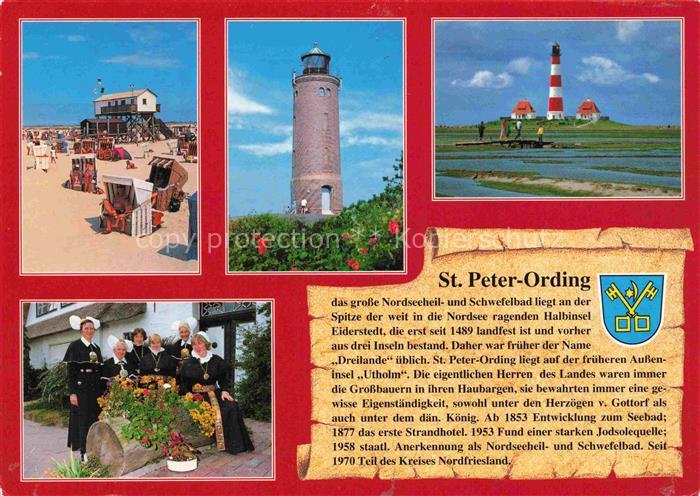 Chronik-AK St Peter Ording Nordseeheil Schwefelbad Leuchtturm