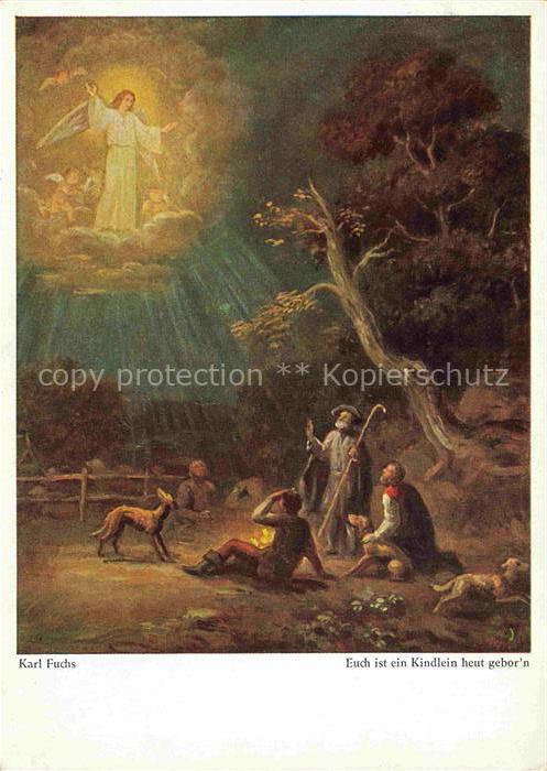 FUCHS Karl Kuenstlerkarte Euch ist ein Kindlein heut geboren Engel