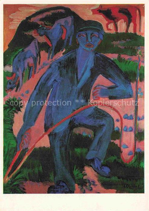 KIRCHNER Ernst Ludwig (1880-1938) Kuenstlerkarte Hirte mit langer Peitsche Stutt