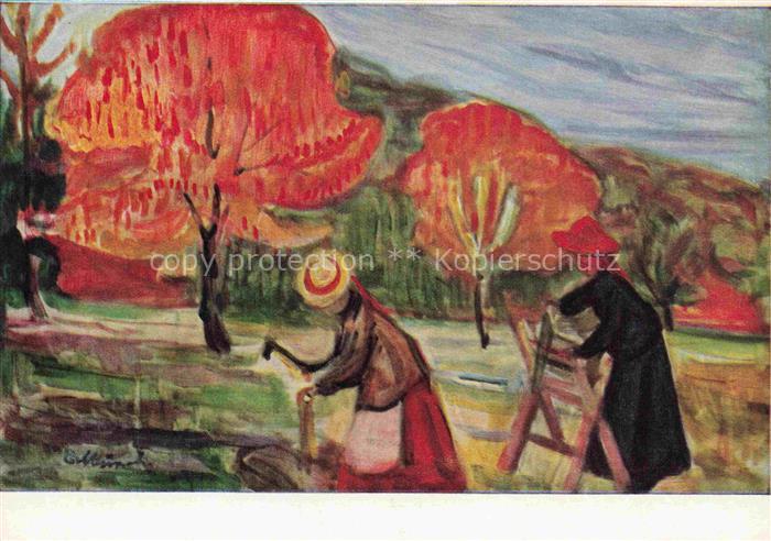 MUNCH Edvard (1863-1944) Kuenstlerkarte Maedchen die Brennholz hauen