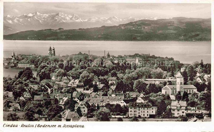 Bodolz LINDAU Bayern Bodensee Alpen Kirchturm Daecher Reutin Scesaplana Panorama