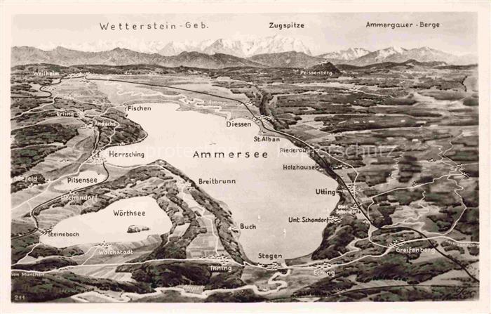 Ammersee Bayern Ammersee Panoramakarte Zugspitze Wetterstein Herrsching Diessen