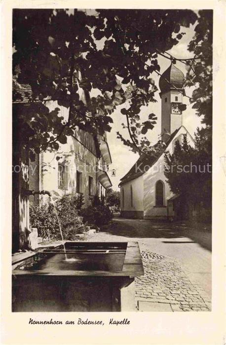 Nonnenhorn Kapelle Brunnen Gasse Zwiebelturm Bodensee Kopfsteinpflaster Kirchtur