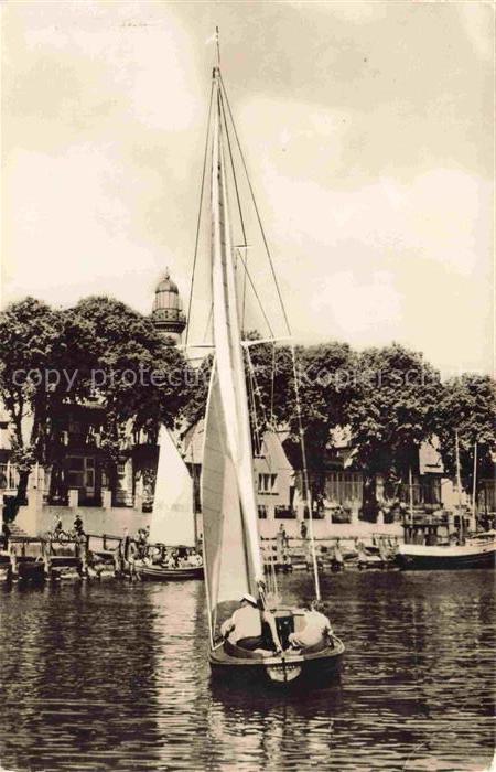 WARNEMueNDE Ostseebad Rostock Alter-Strom Segelboot Hafen Leuchtturm Ufer Boote